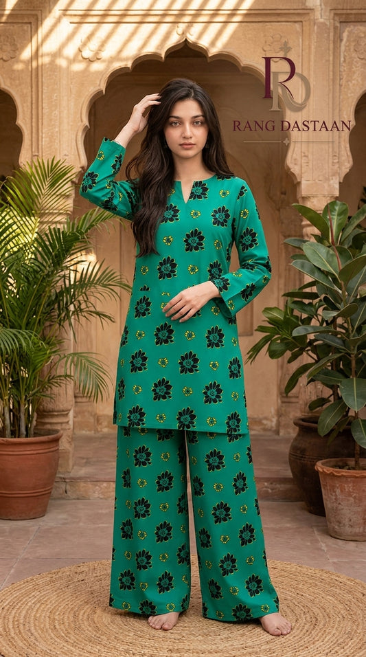 Emerald Bloom — Printed Khaddar 2-Piece Unstitched Suit