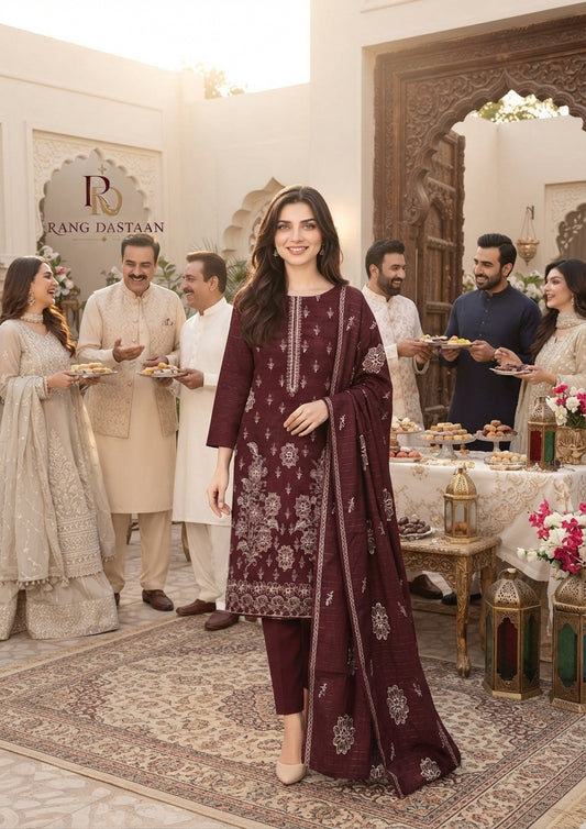CRYSTAL DHANAK HEAVY EMBROIDERED 3PC SUIT