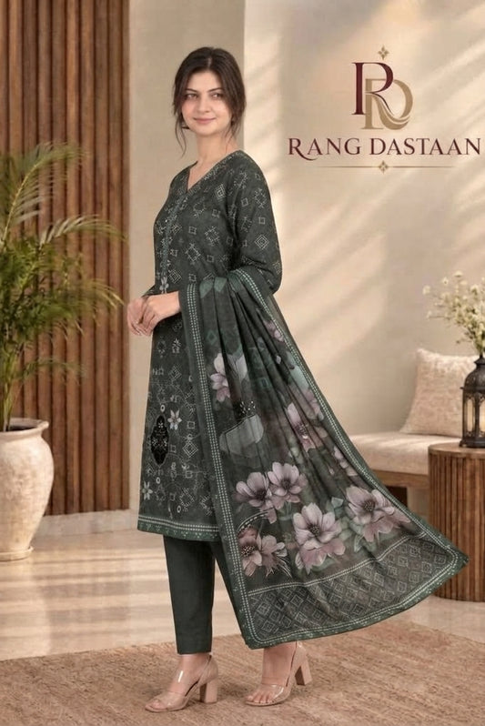 3 PIECE - EMBROIDERED DHANAK SUIT
