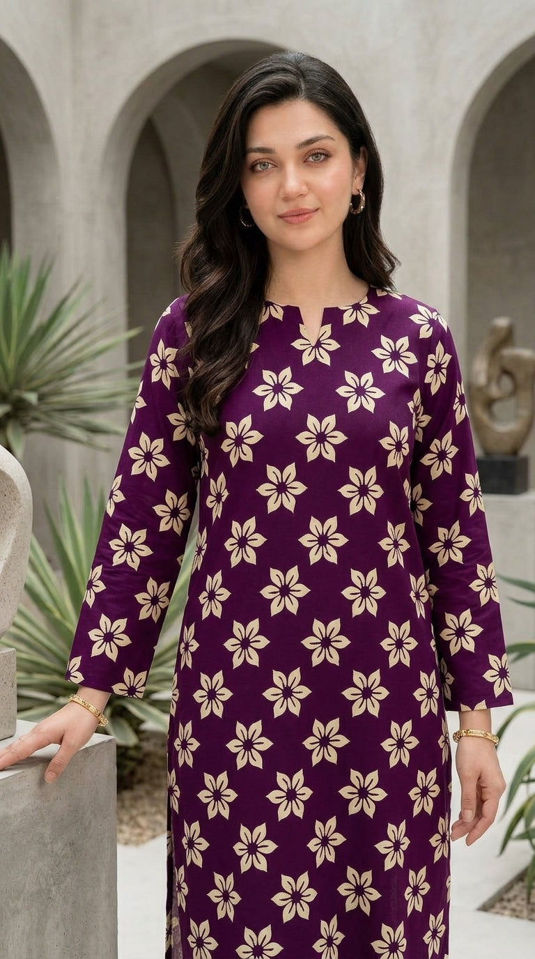 Royal Plum Bloom — Printed Lawn 2-Piece Suit