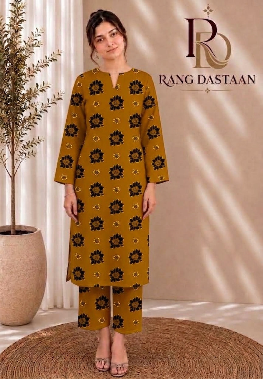 Mustard Bloom — Printed Khaddar 2-Piece Unstitched Suit