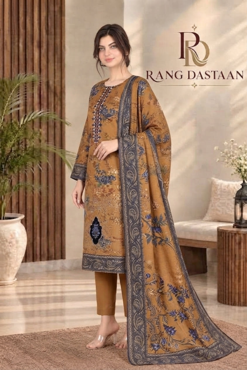 3 PIECE - EMBROIDERED DHANAK SUIT