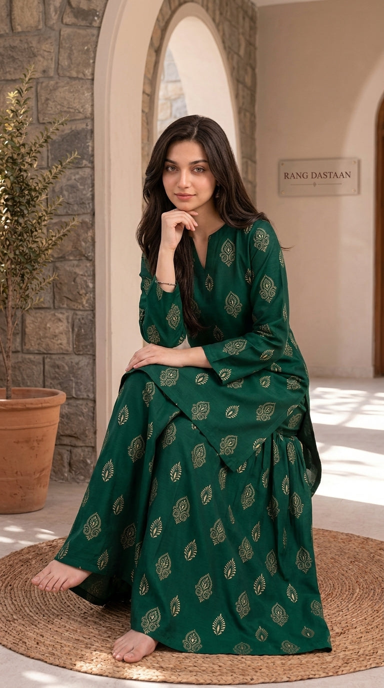 Emerald Grace — Printed Khaddar 2-Piece Unstitched Suit
