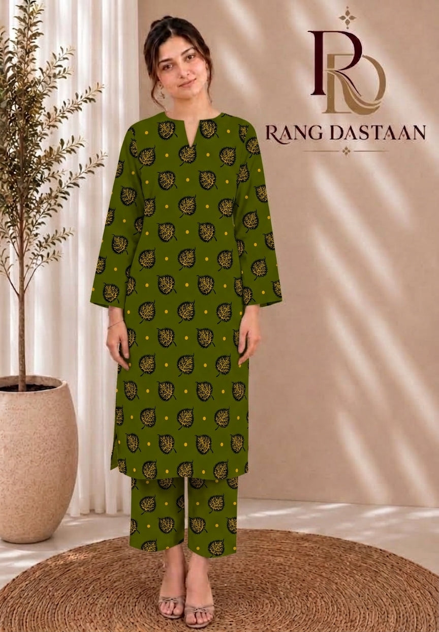 Olive Gold Tree — Printed Khaddar 2-Piece Unstitched Suit