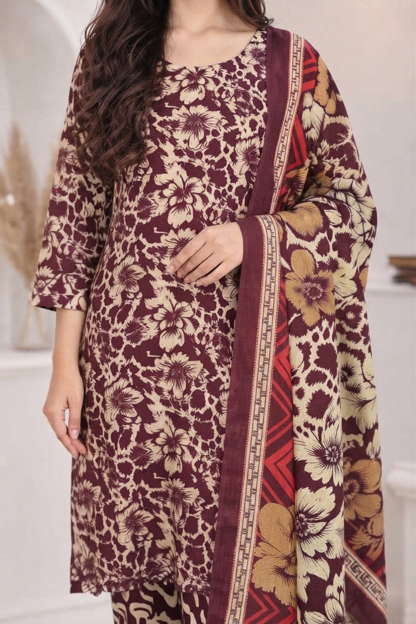 3 PIECE - EMBROIDERED LIGHT KHADDAR SUIT