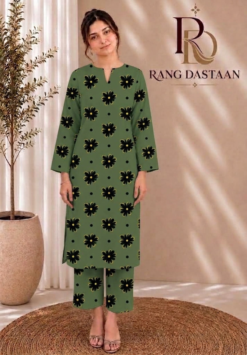 Olive Noir — Printed Khaddar 2-Piece Unstitched Suit