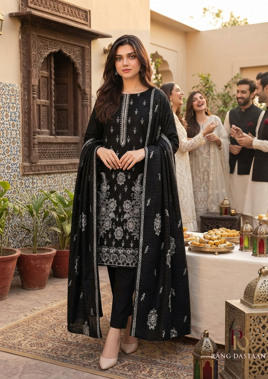 CRYSTAL DHANAK HEAVY EMBROIDERED 3PC SUIT