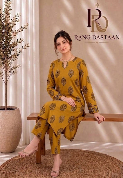 Golden Mustard — Printed Khaddar 2-Piece Unstitched Suit