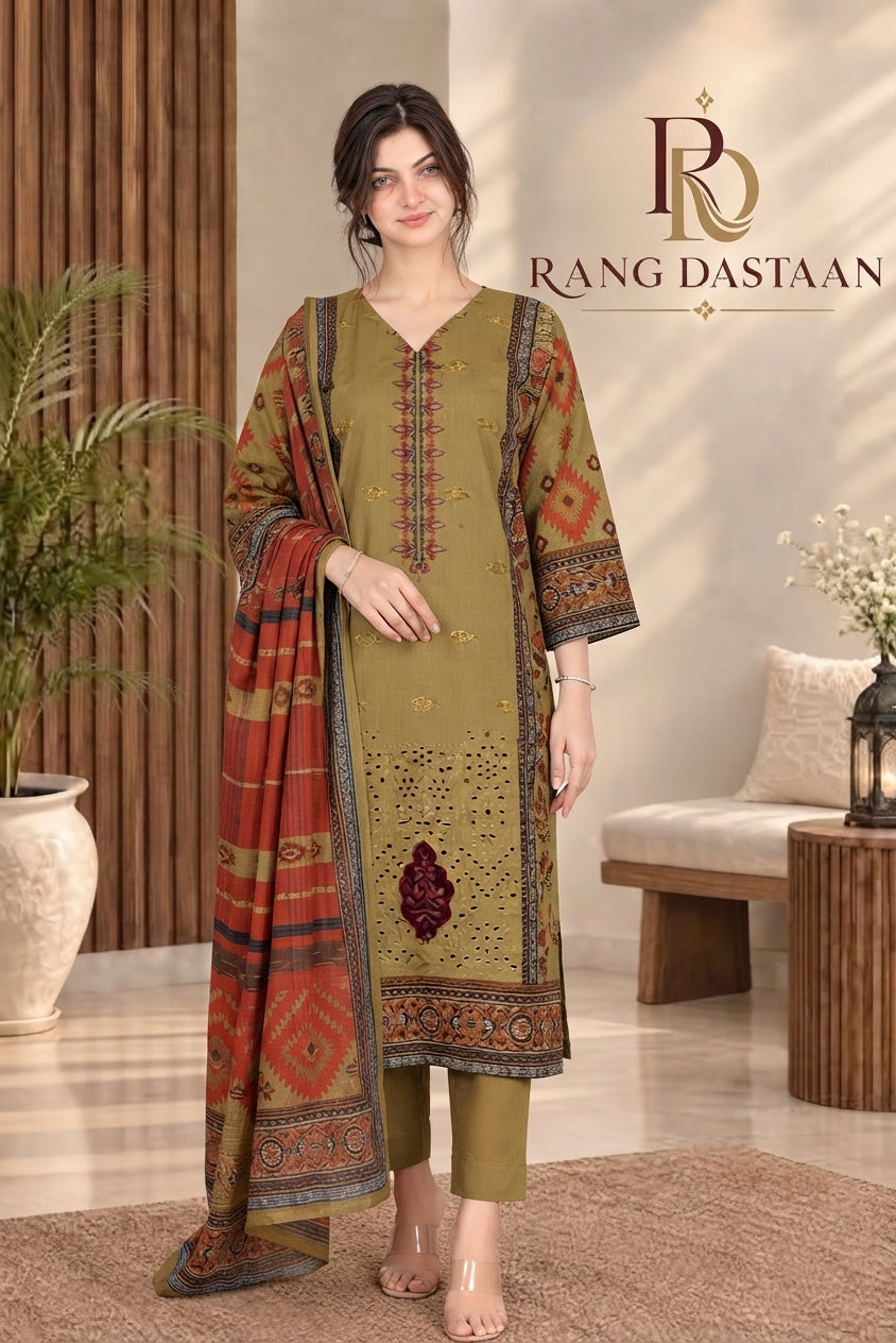 3 PIECE - EMBROIDERED DHANAK SUIT