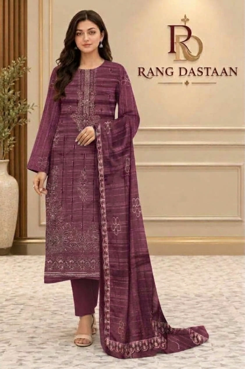 CRYSTAL DHANAK HEAVY EMBROIDERED 3PC SUIT