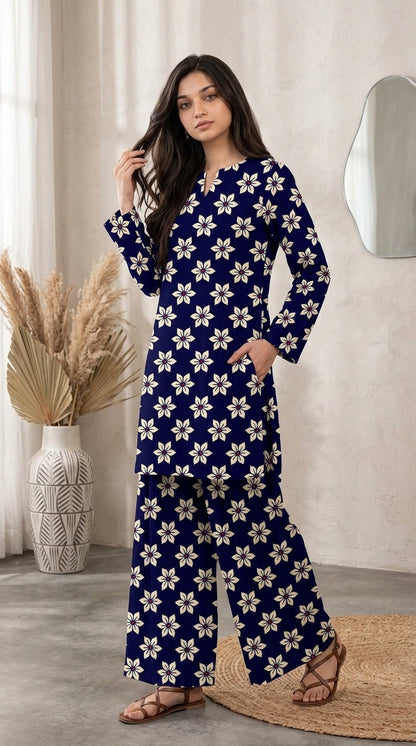 Royal Azure Blossom — Printed Khaddar 2-Piece Unstitched Suit