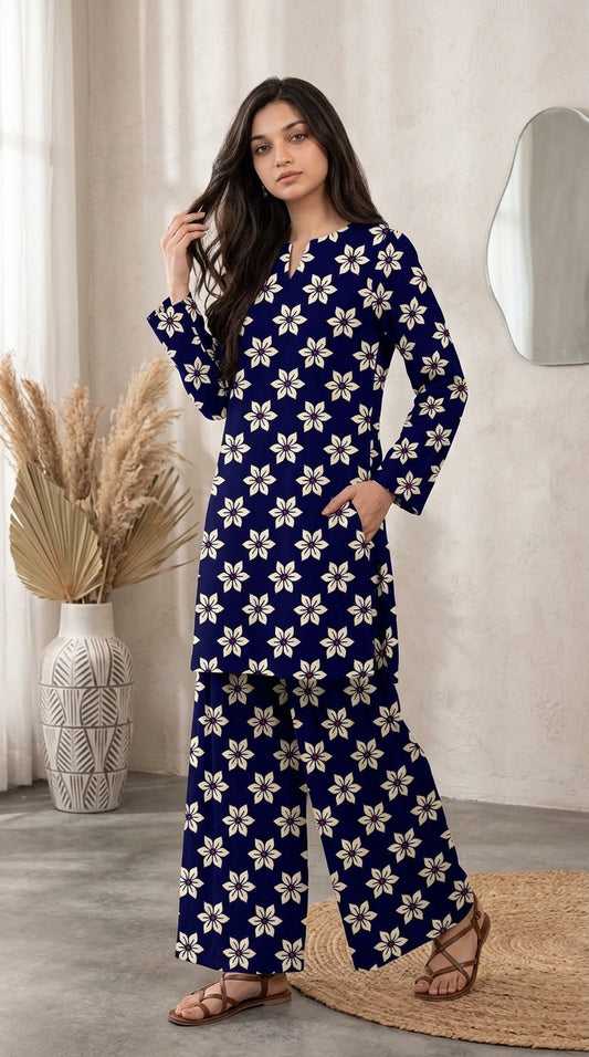 Royal Azure Blossom — Printed Khaddar 2-Piece Unstitched Suit
