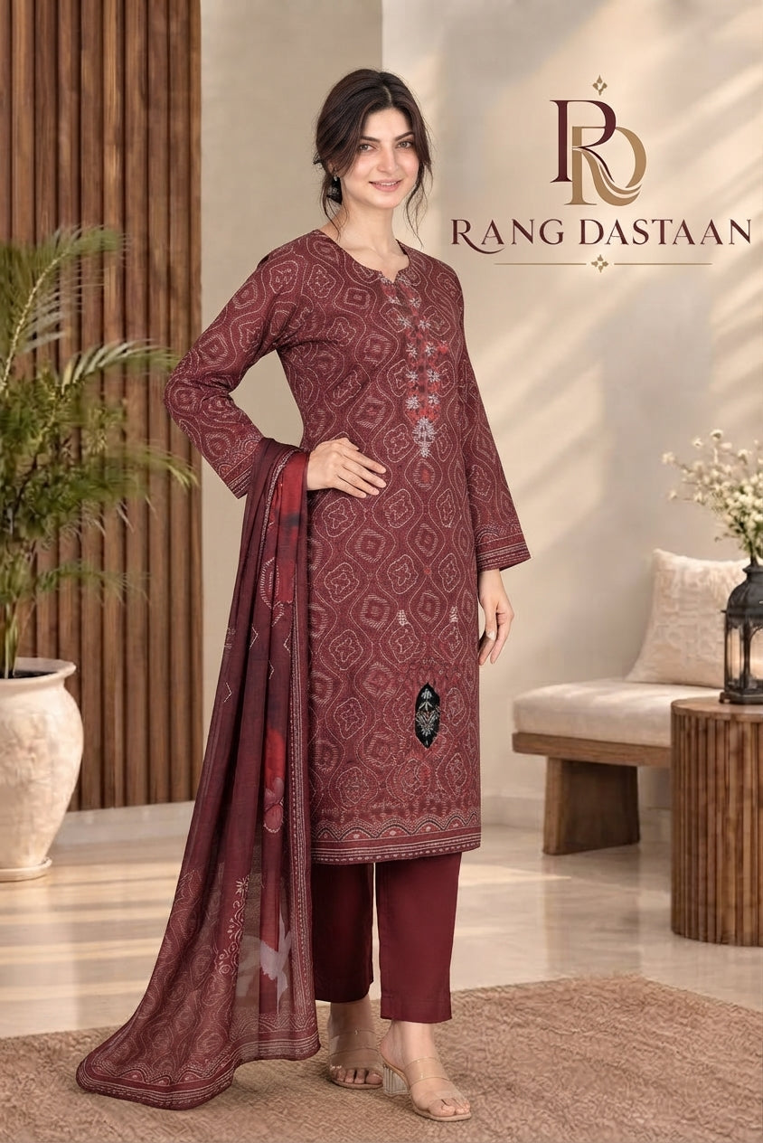 3 PIECE - EMBROIDERED DHANAK SUIT