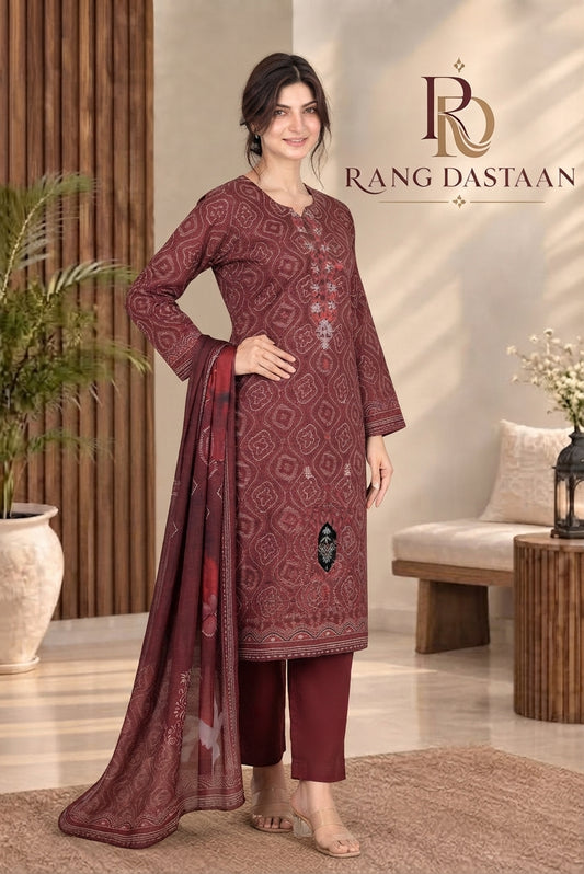 3 PIECE - EMBROIDERED DHANAK SUIT