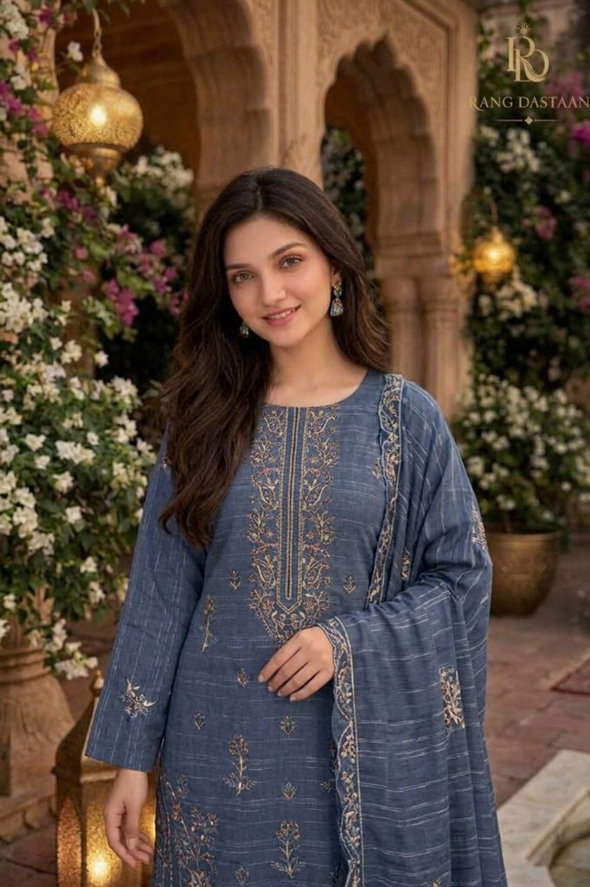 CRYSTAL DHANAK HEAVY EMBROIDERED 3PC SUIT
