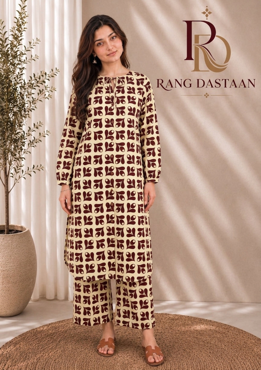 Mocha Leaf — Printed Lawn 2-Piece Suit