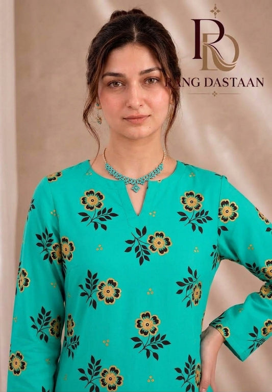 Turquoise Bloom — Printed Khaddar 2-Piece Unstitched Suit