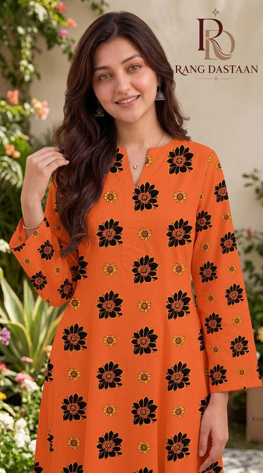 Tangerine Bloom — Printed Khaddar 2-Piece Unstitched Suit