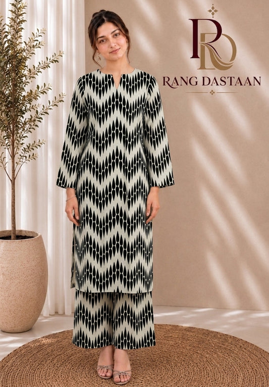 Monochrome Wave — Printed Lawn 2-Piece Suit