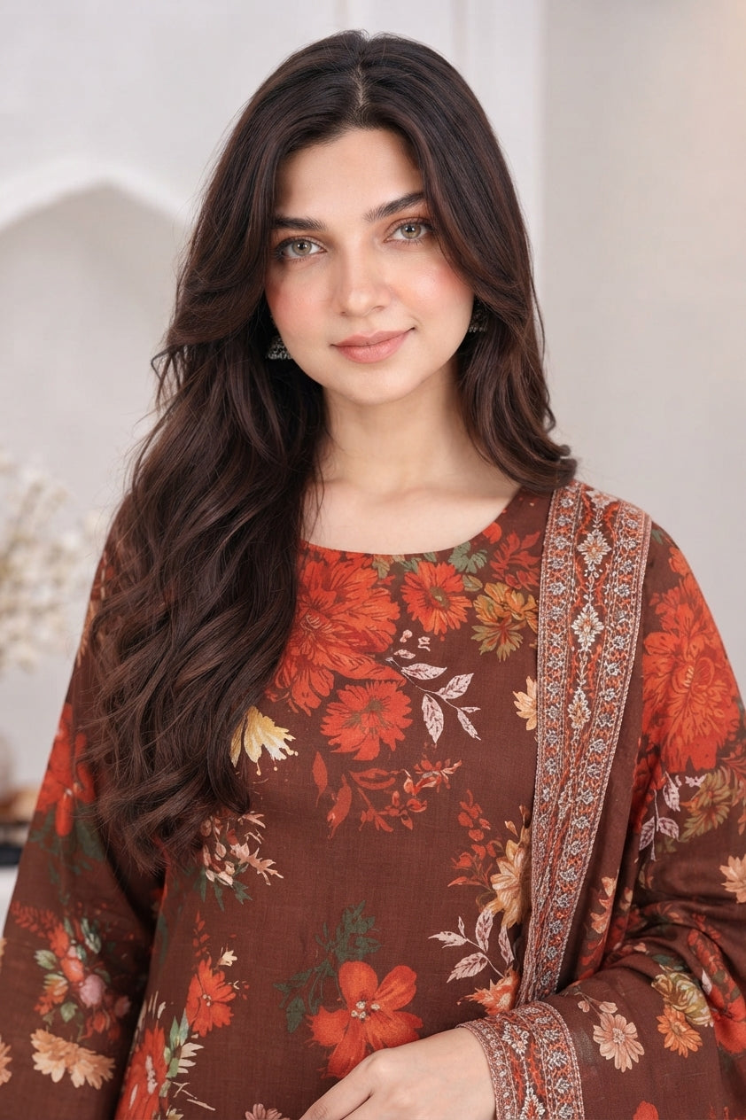 3 PIECE - EMBROIDERED LIGHT KHADDAR SUIT
