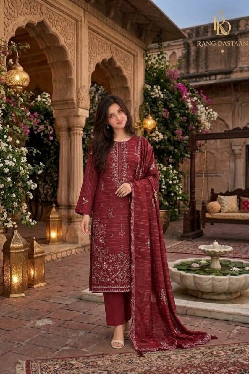 CRYSTAL DHANAK HEAVY EMBROIDERED 3PC SUIT