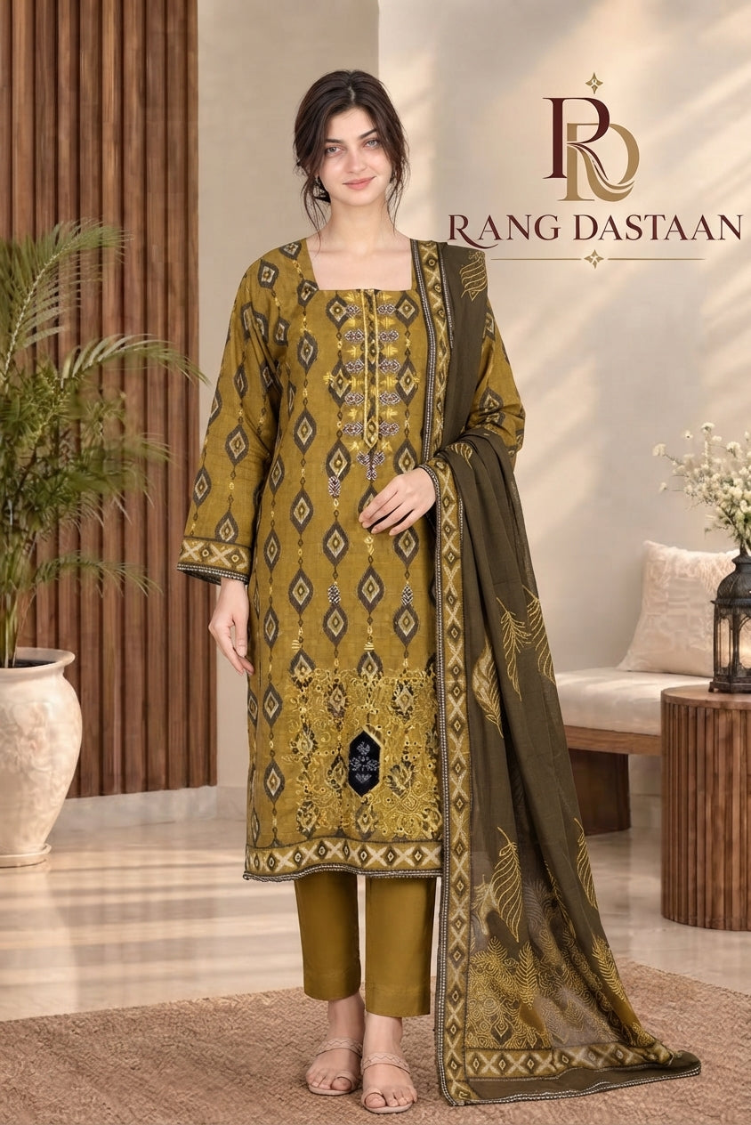 3 PIECE - EMBROIDERED DHANAK SUIT