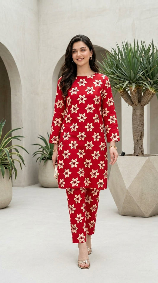 Crimson Bloom — Printed Lawn 2-Piece Suit