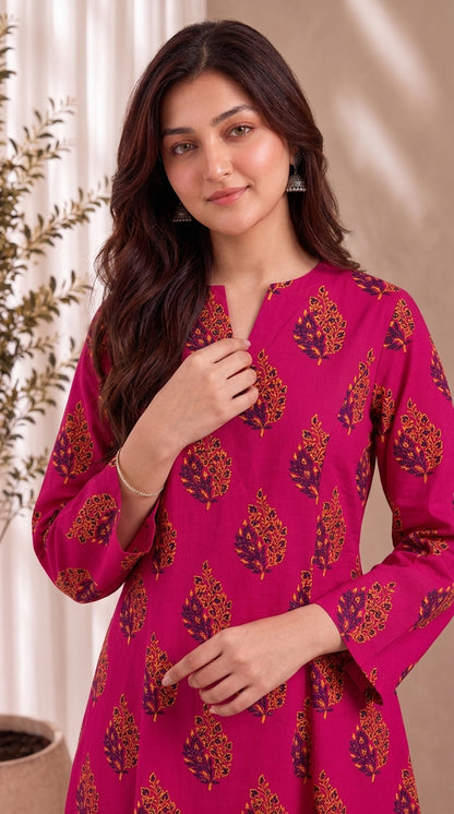 Magenta Paisley — Printed Khaddar 2-Piece Suit