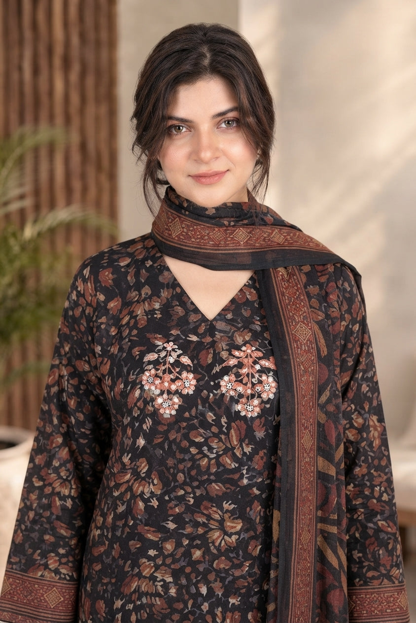 3 PIECE - EMBROIDERED DHANAK SUIT