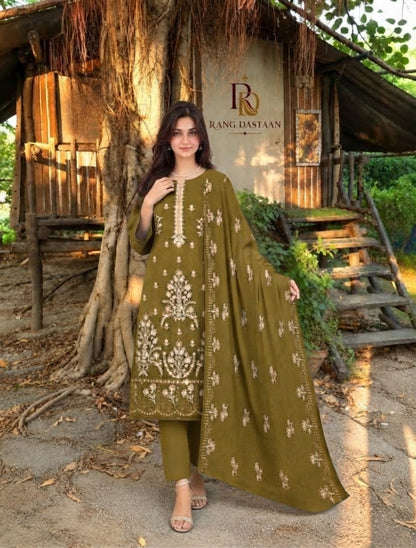 CRYSTAL DHANAK HEAVY EMBROIDERED 3PC SUIT