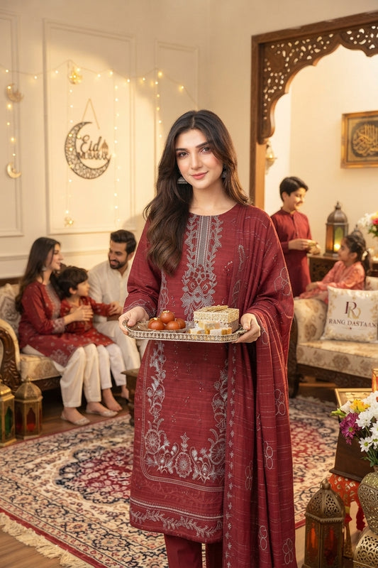 CRYSTAL DHANAK HEAVY EMBROIDERED 3PC SUIT
