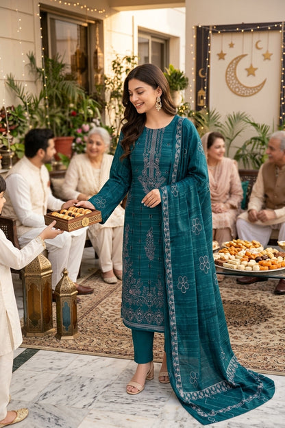 CRYSTAL DHANAK HEAVY EMBROIDERED 3PC SUIT
