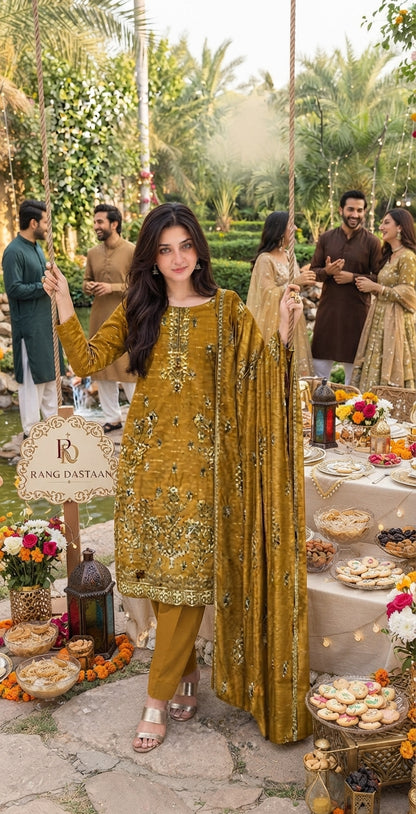 CRYSTAL DHANAK HEAVY EMBROIDERED 3PC SUIT