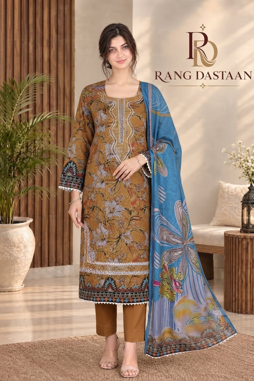 3 PIECE - EMBROIDERED DHANAK SUIT