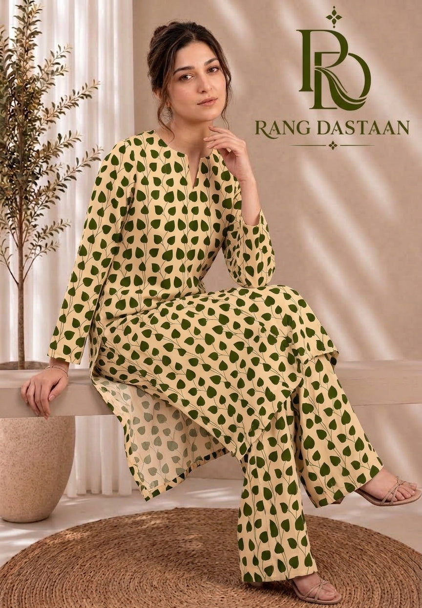 Olive Vine — Printed Khaddar 2-Piece Unstitched Suit