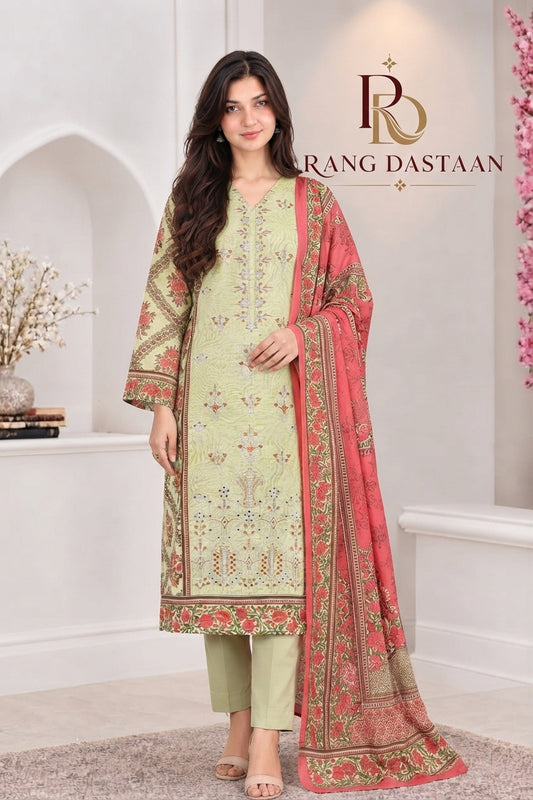 3 PIECE - EMBROIDERED LIGHT KHADDAR SUIT