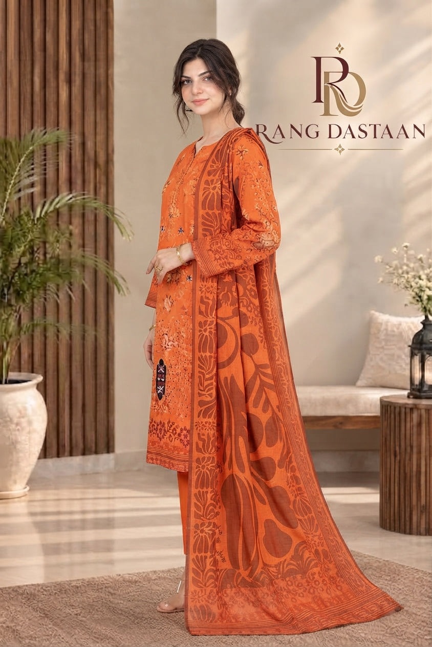 3 PIECE - EMBROIDERED DHANAK SUIT