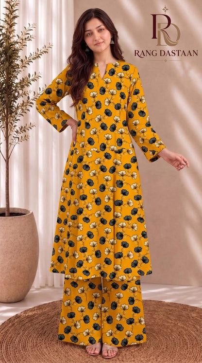 Mustard Yellow — Printed Khaddar 2-Piece Unstitched Suit