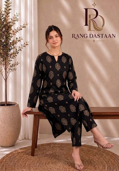 Midnight Bloom — Printed Khaddar 2-Piece Unstitched Suit