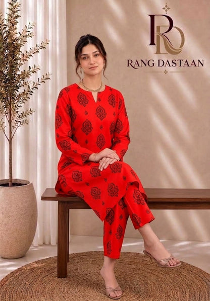 Scarlet Charm — Printed Khaddar 2-Piece Unstitched Suit