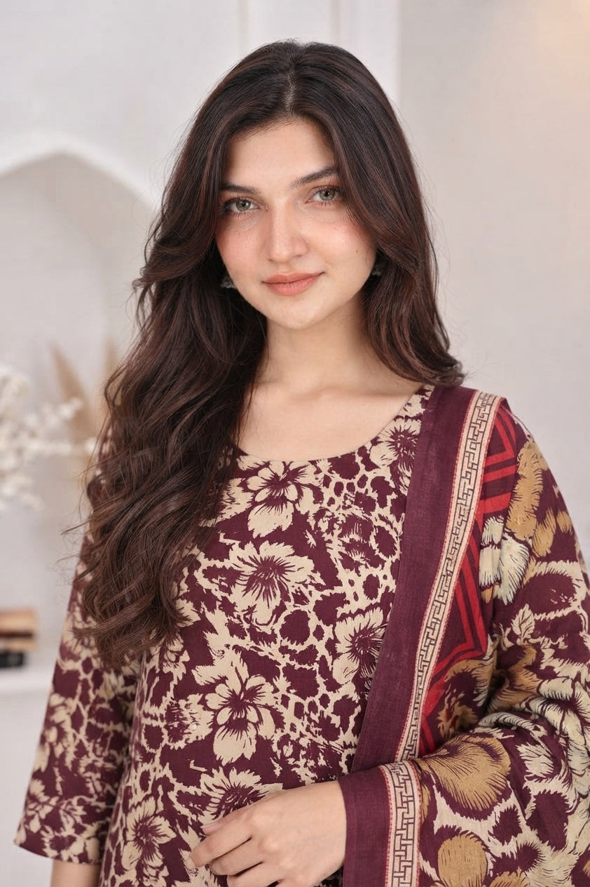 3 PIECE - EMBROIDERED LIGHT KHADDAR SUIT