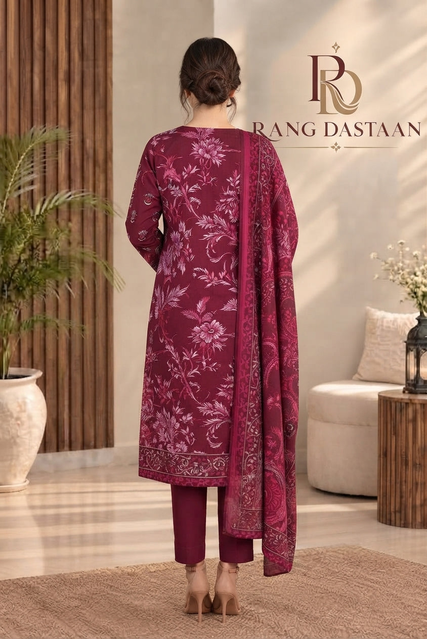 3 PIECE - EMBROIDERED DHANAK SUIT