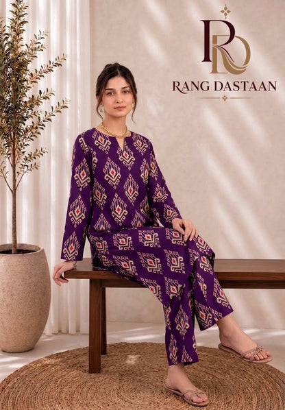 Deep Plum Geometric — Printed Khaddar 2-Piece Unstitched Suit
