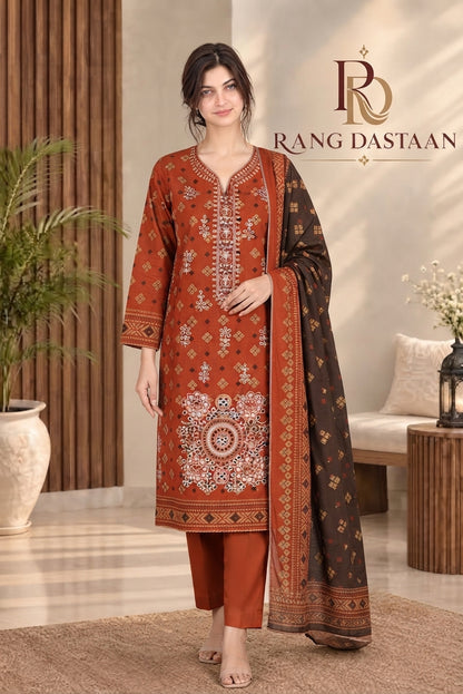 3 PIECE - EMBROIDERED DHANAK SUIT