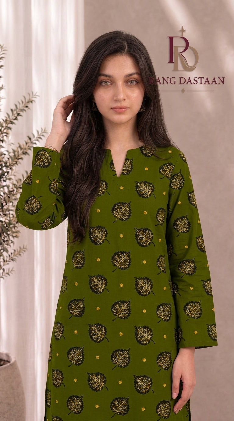 Olive Gold Tree — Printed Khaddar 2-Piece Unstitched Suit