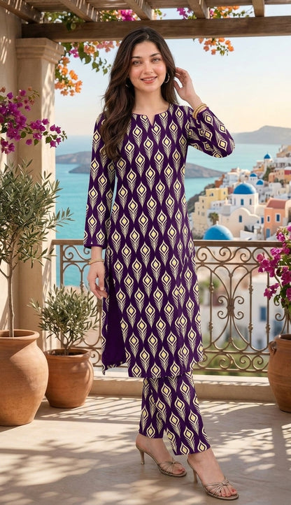 Royal Plum — Printed Lawn 2-Piece Unstitched Suit
