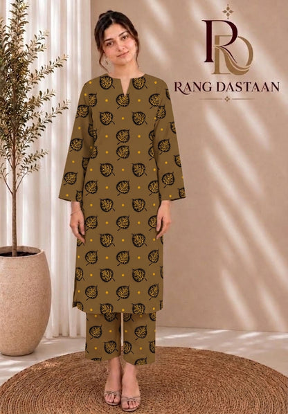 Mocha Gold Tree — Printed Khaddar 2-Piece Unstitched Suit