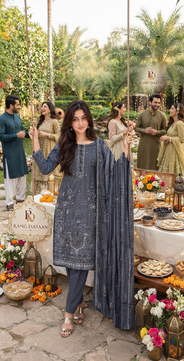 CRYSTAL DHANAK HEAVY EMBROIDERED 3PC SUIT