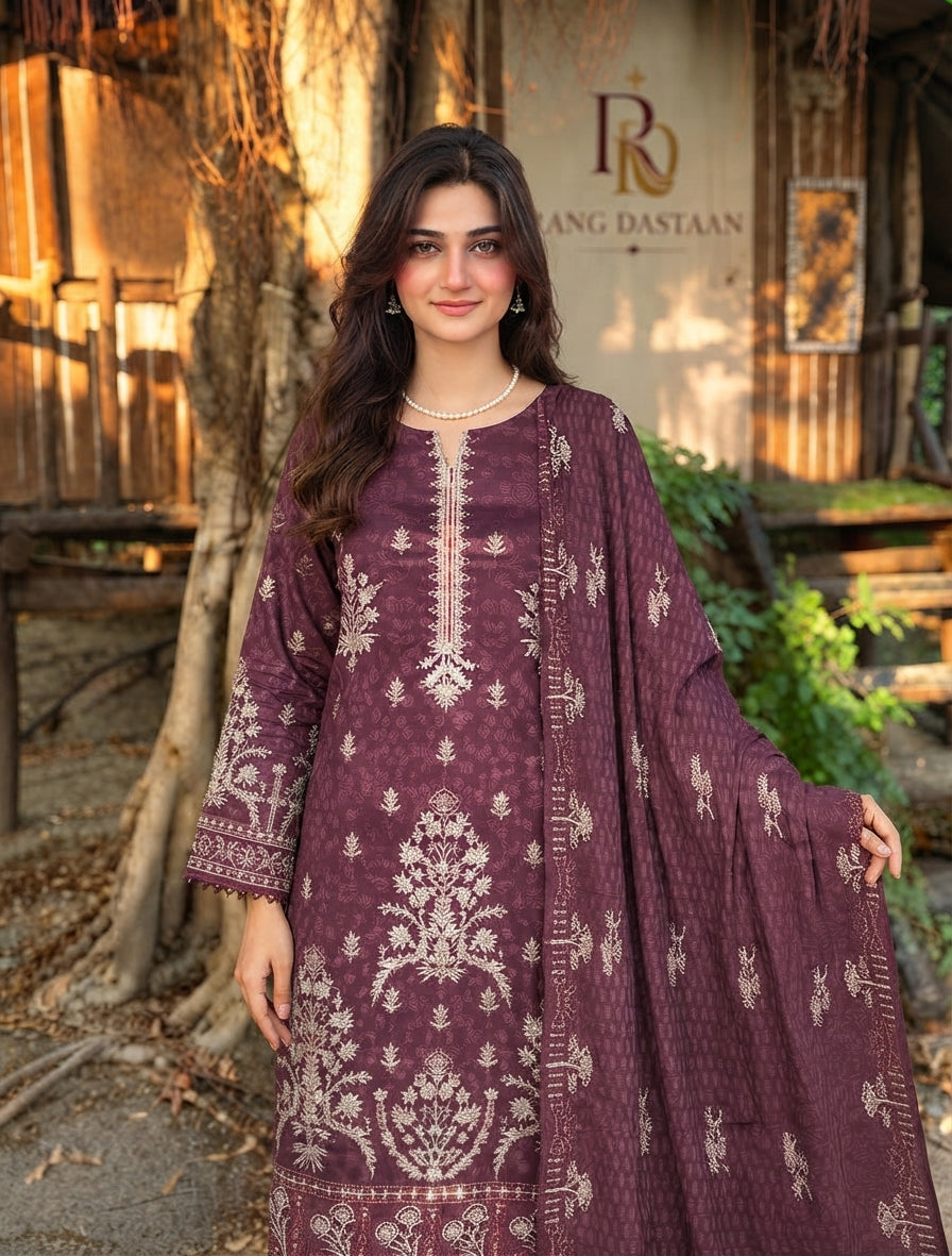 CRYSTAL DHANAK HEAVY EMBROIDERED 3PC SUIT