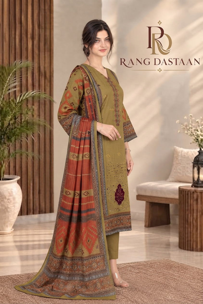 3 PIECE - EMBROIDERED DHANAK SUIT
